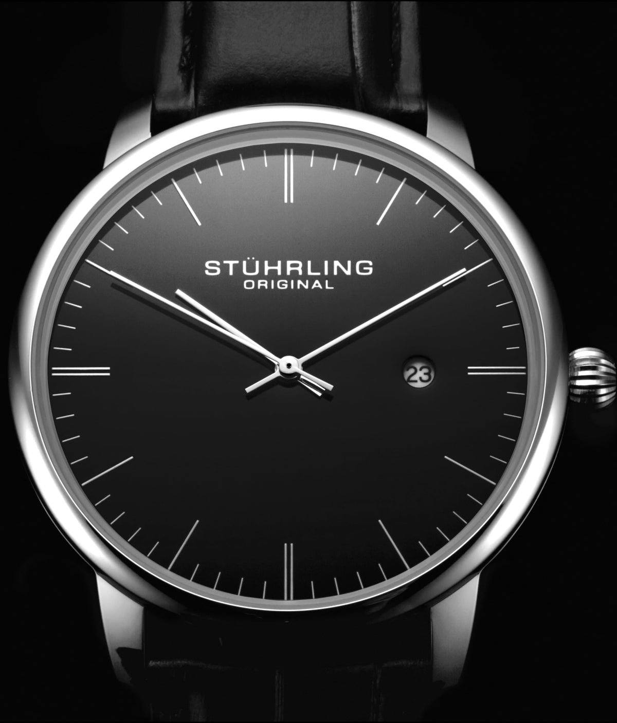 Men's 40mm Ultra Slim Leather Strap Quartz Analog Dress Watch L1571