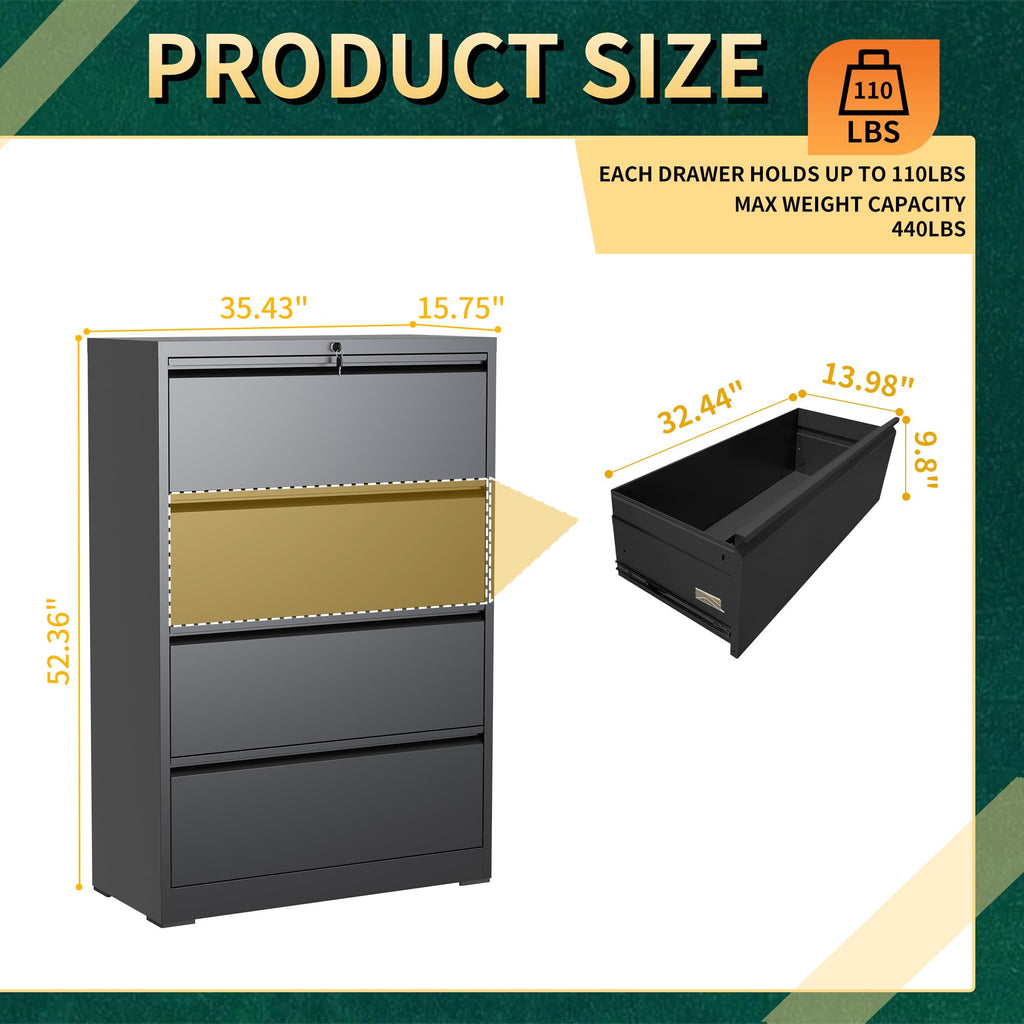 Black 4 Drawer Metal File Cabinet with Lock I559467