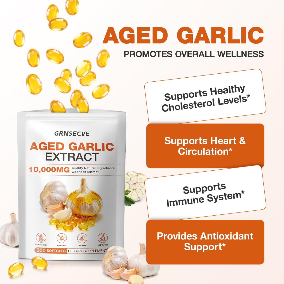 Odorless Garlic Capsules 10,000mg 300 Softgels P31198