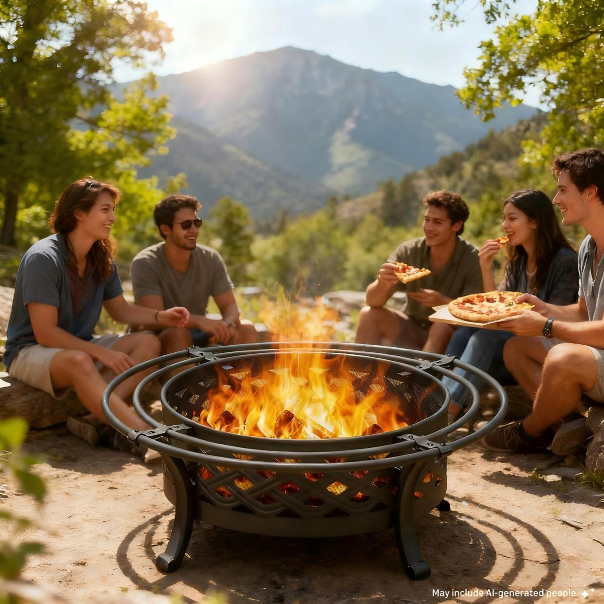 36 Inch Outdoor Fire Pit with Spark Screen Black A7050