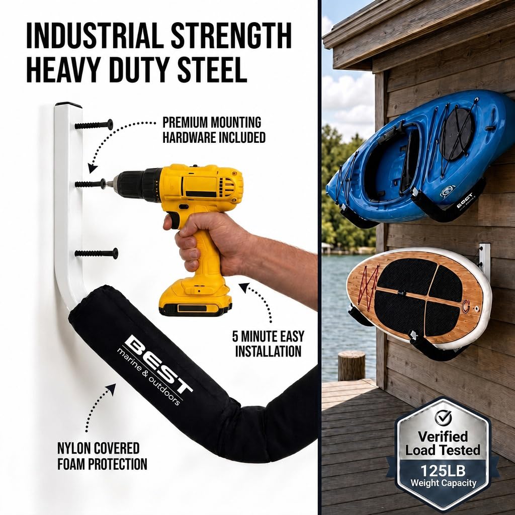 Kayak Wall Mount Storage Rack, Heavy Duty Steel, 125LB Capacity O942