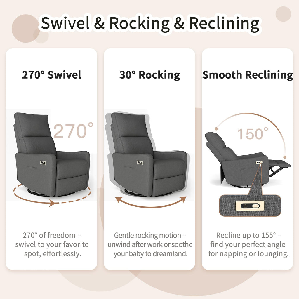 Dark Gray Velvet Swivel Recliner Chair B2769