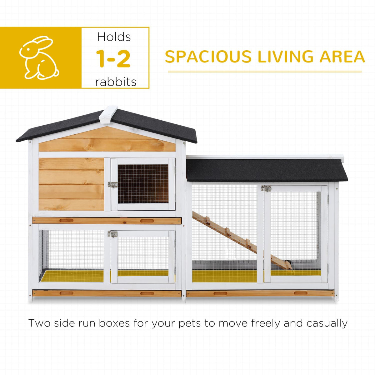 2-Story Wooden Rabbit Hutch with Ramp F4852
