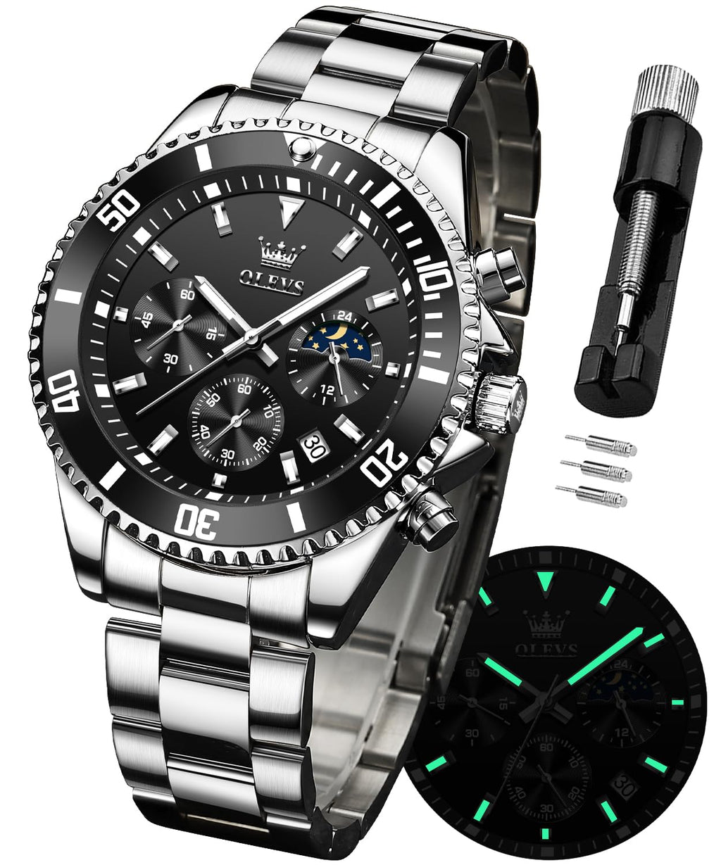 Stainless Steel Analog Quartz Chronograph Waterproof Luminous Watch S103