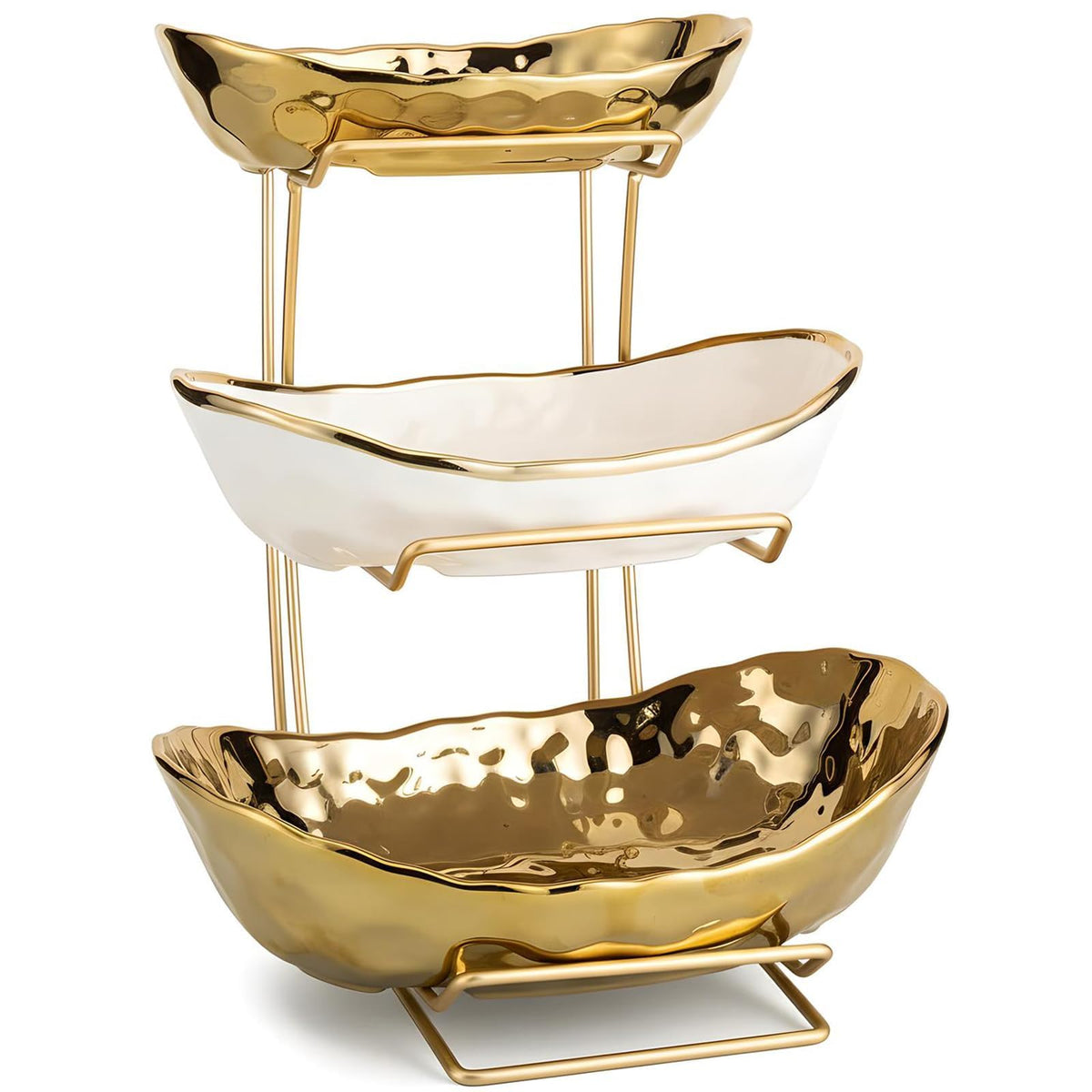 3-Tier Gold Fruit Bowl & Tray with Metal Stand Q8197