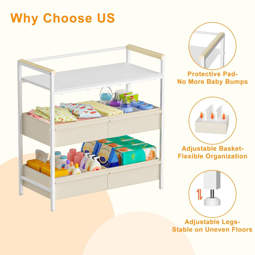 White Baby Changing Table with Storage D540