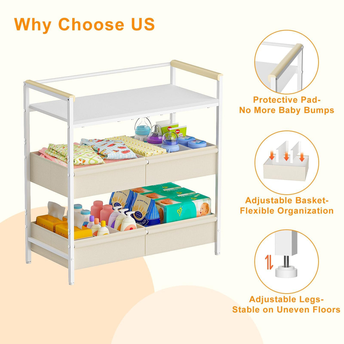 White Baby Changing Table with Storage D540