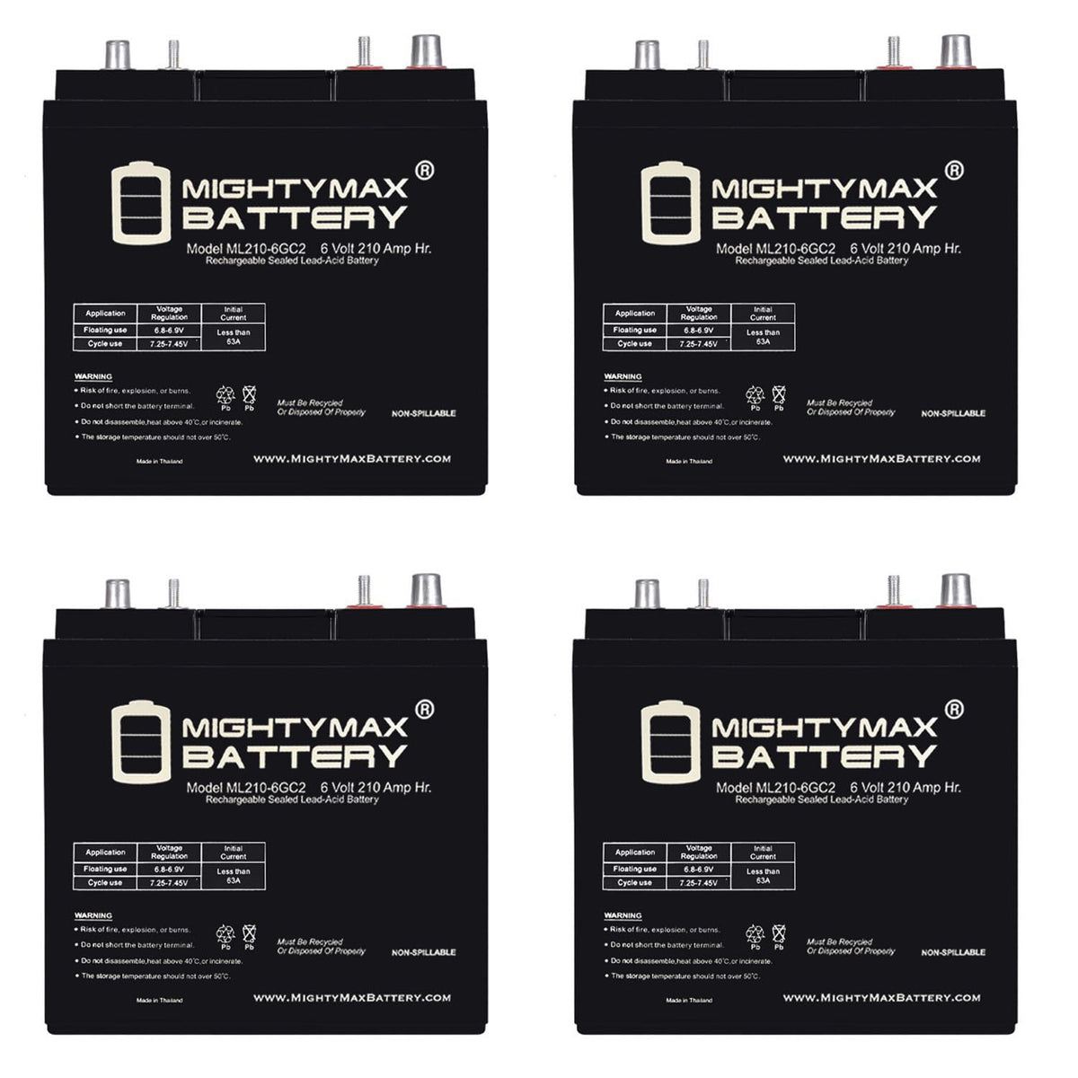 6V 210AH Dual Terminal SLA Replacement Battery 4 Pack B2763