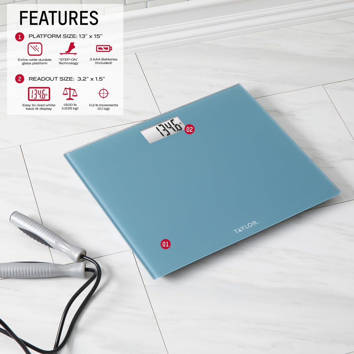 Digital Scale, Extra-Wide 13x15 Glass Platform, Slate Blue L672542