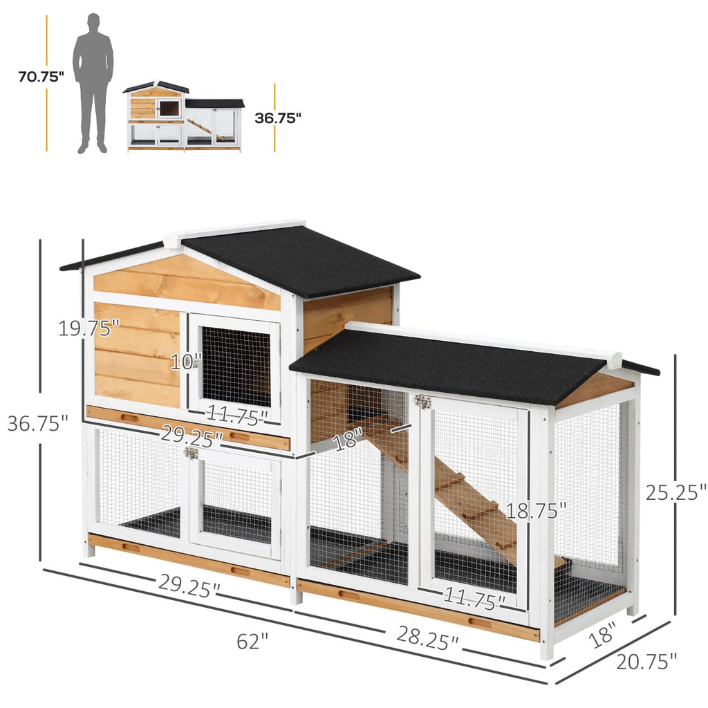 2-Story Wooden Rabbit Hutch with Ramp F4852