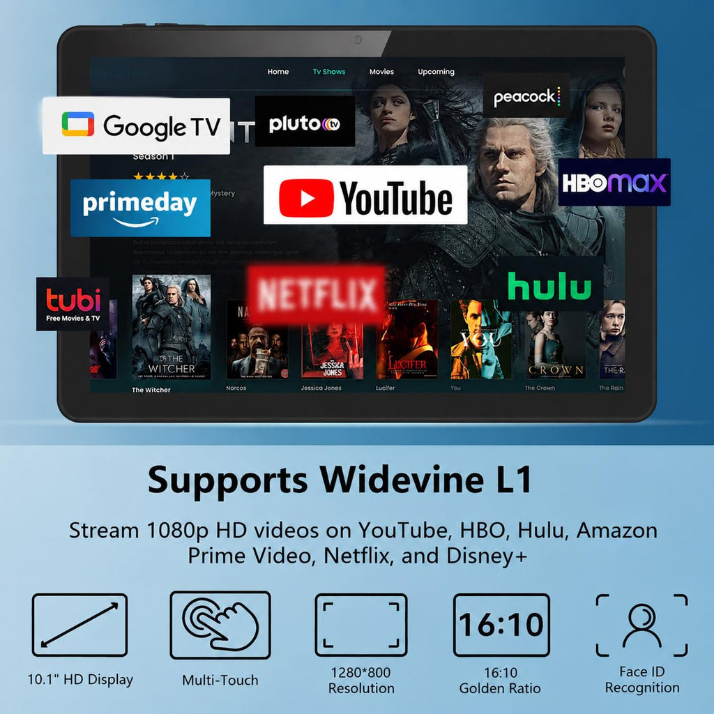 Android Tablet 10 inch, 26GB RAM 128GB ROM 7000 mAh Black S185