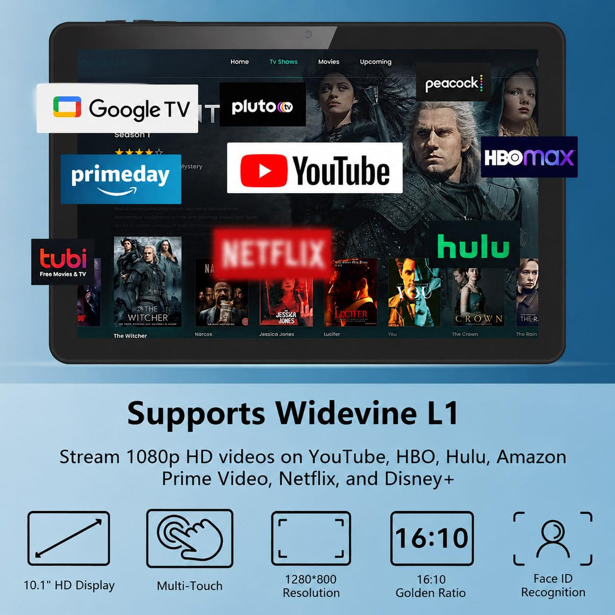 Android Tablet 10 inch, 26GB RAM 128GB ROM 7000 mAh Black S185