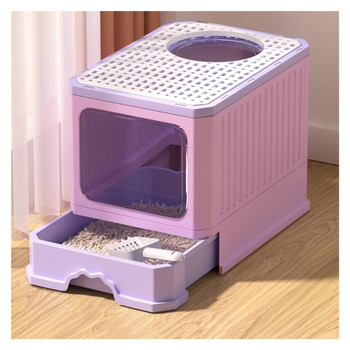Foldable Cat Litter Box with Lid and Shovel T972308