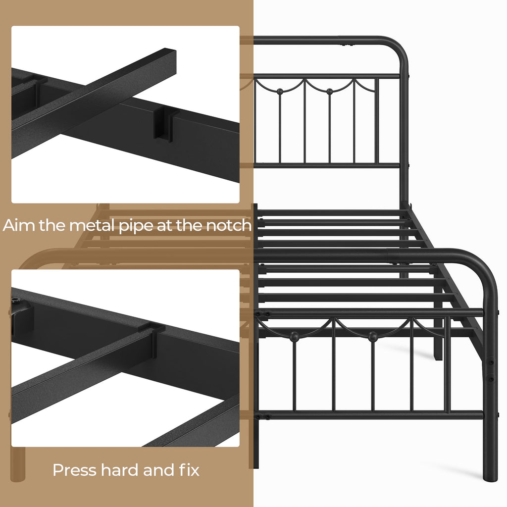 Black Metal Bed Frame with Spindle Headboard W317
