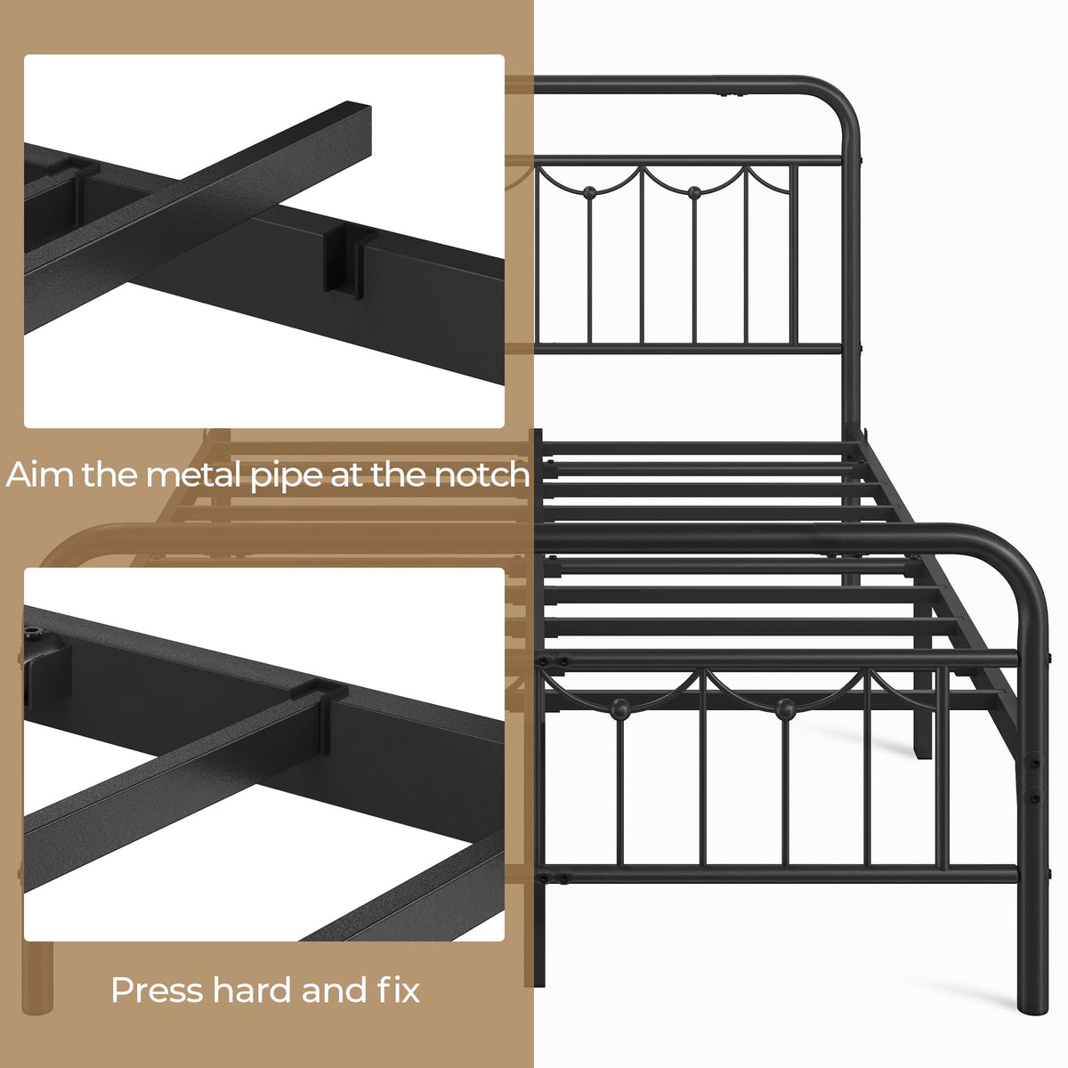 Black Metal Bed Frame with Spindle Headboard W317