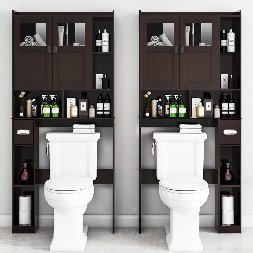 Over The Toilet Storage Cabinet with Doors and Shelves J9884