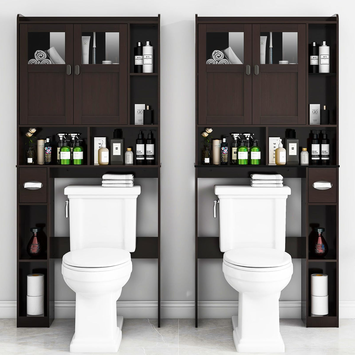 Over The Toilet Storage Cabinet with Doors and Shelves J9884
