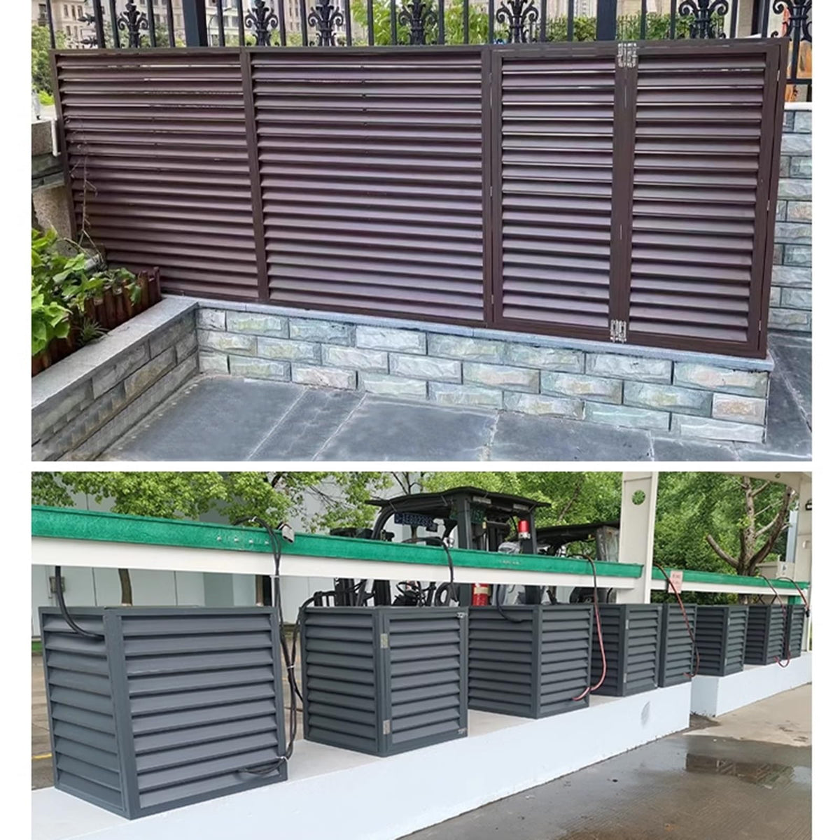 Aluminum Alloy Air Conditioner Fence 4 Panels Brown Y506865