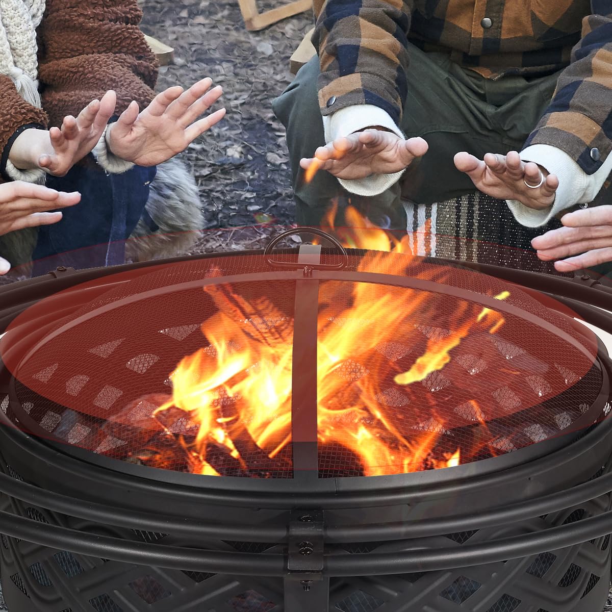 36 Inch Outdoor Fire Pit with Spark Screen Black A7050