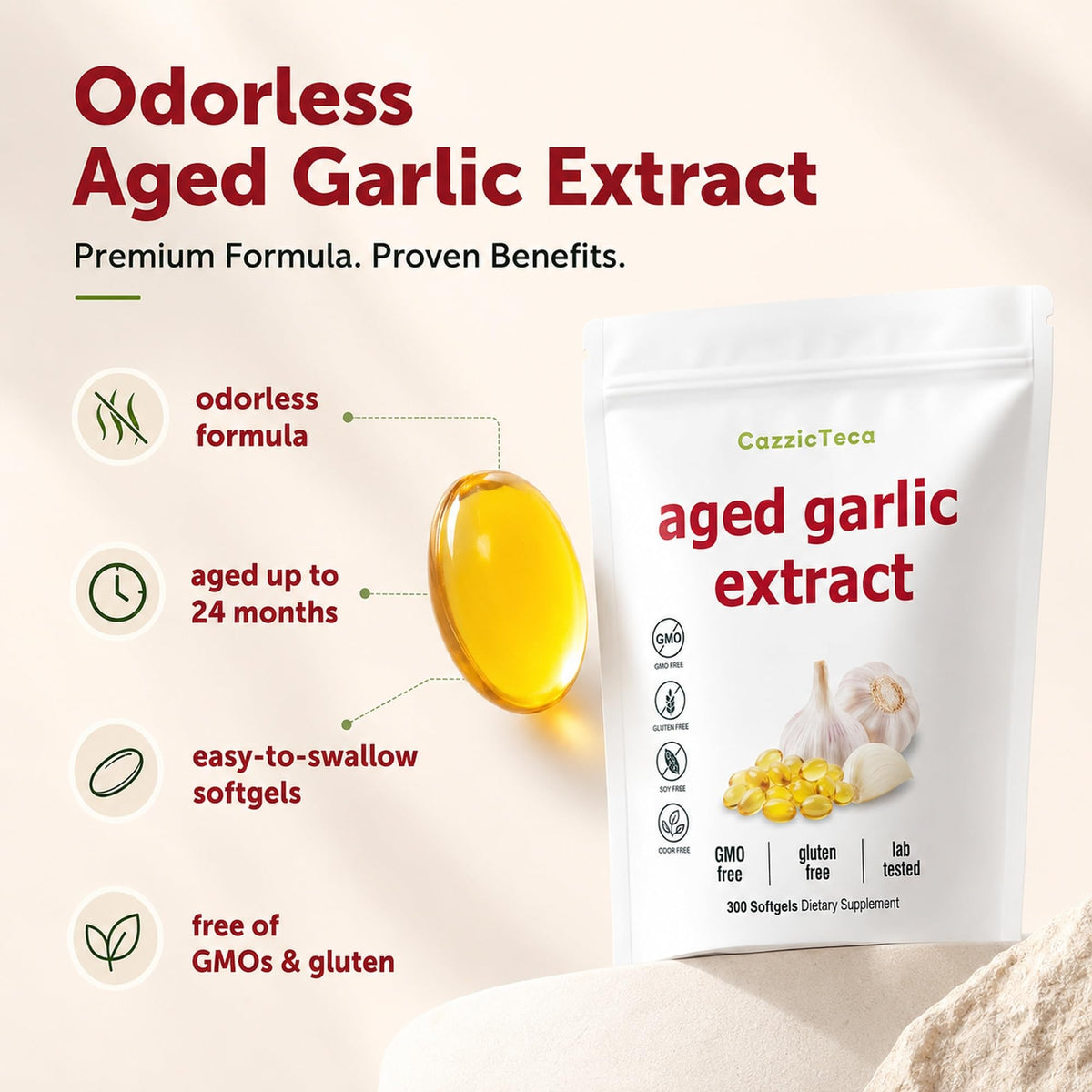 Odorless Organic Garlic Extract 7500mg 300 Softgels Q282
