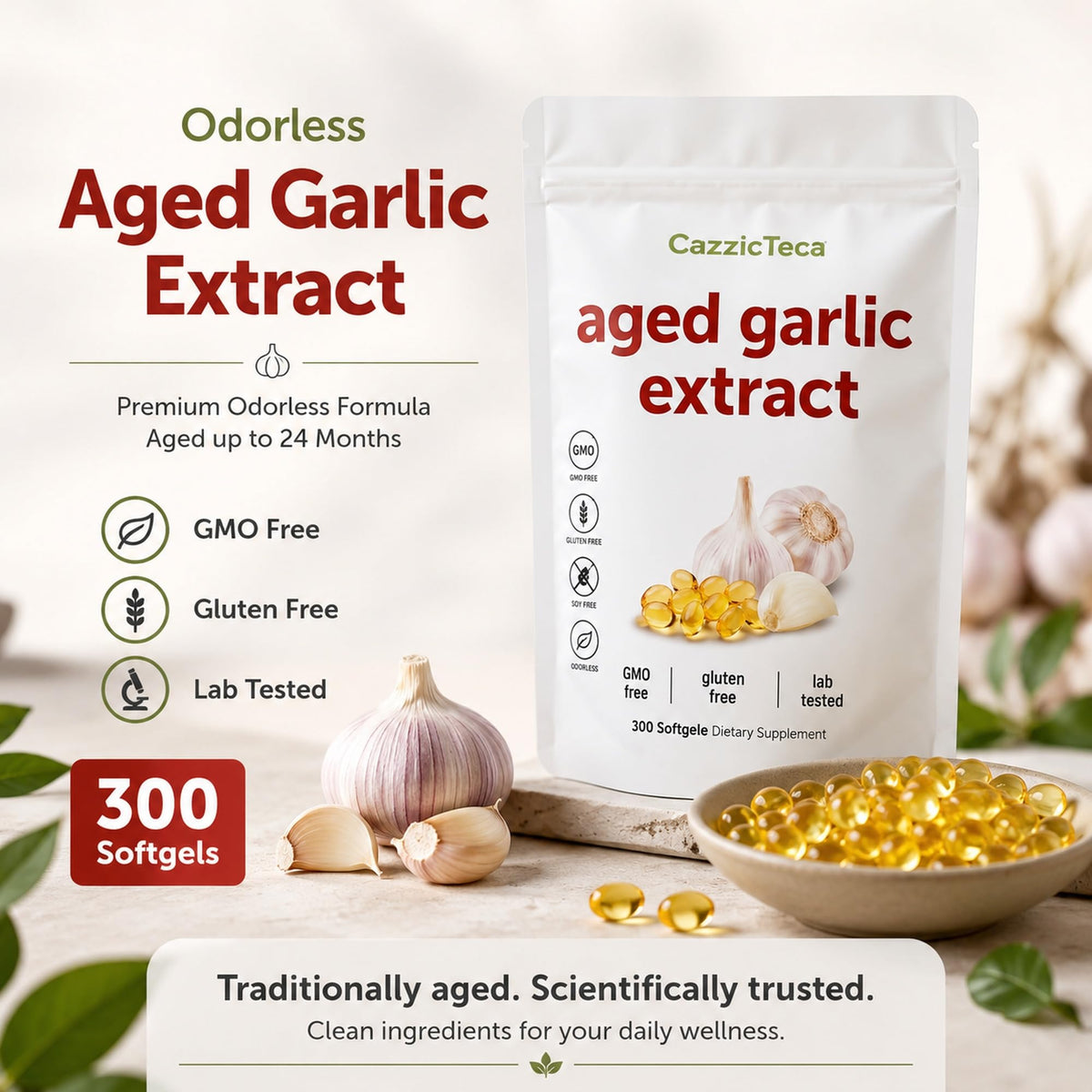 Odorless Organic Garlic Extract 7500mg 300 Softgels Q282
