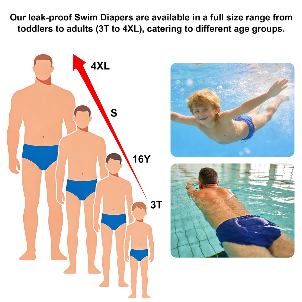 Reusable Waterproof Leakproof Swim Diaper Black 10-12Years U72878