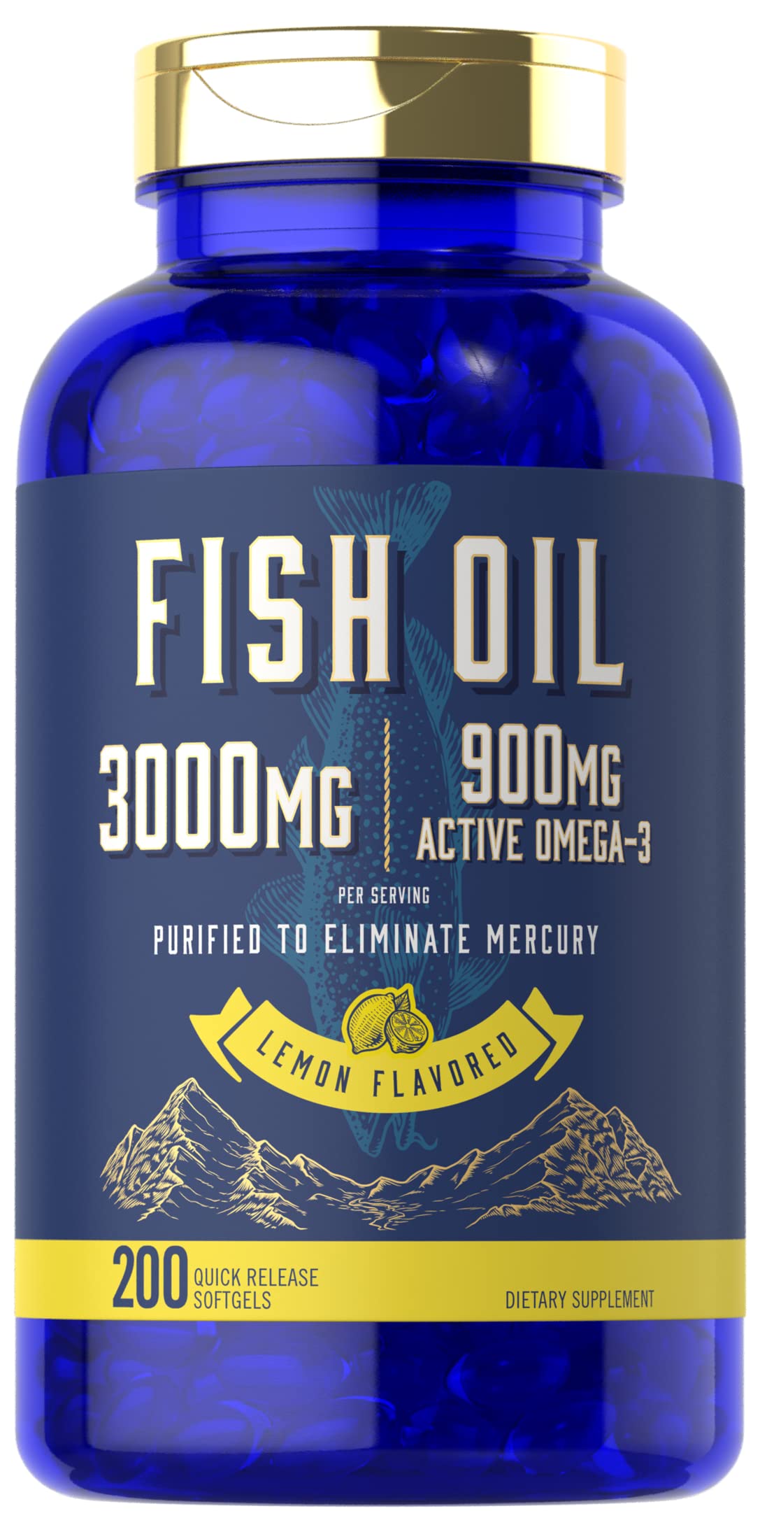 Fish Oil 3000mg 900mg Omega 3 200 Softgels Lemon Flavor E9665