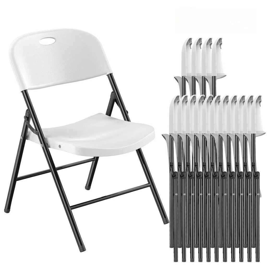 Heavy Duty Plastic Folding Chair with Steel Frame, White, 16 Pack V1867