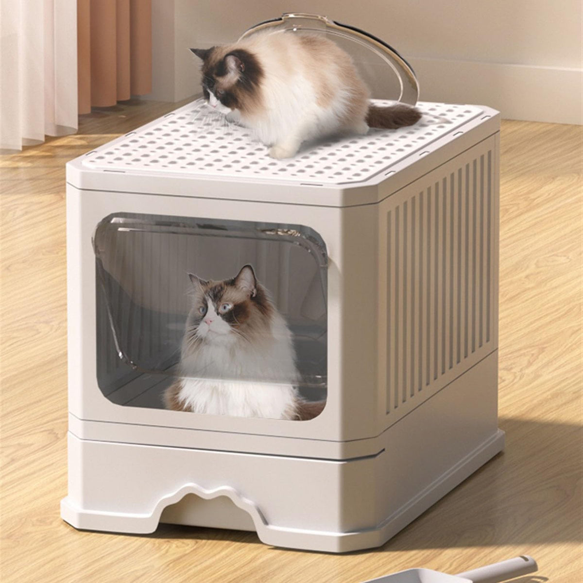 Foldable Cat Litter Box with Lid and Shovel T972308