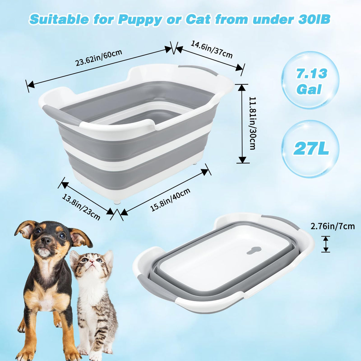 27L Raised Collapsible Dog Bathtub with Drain A95328