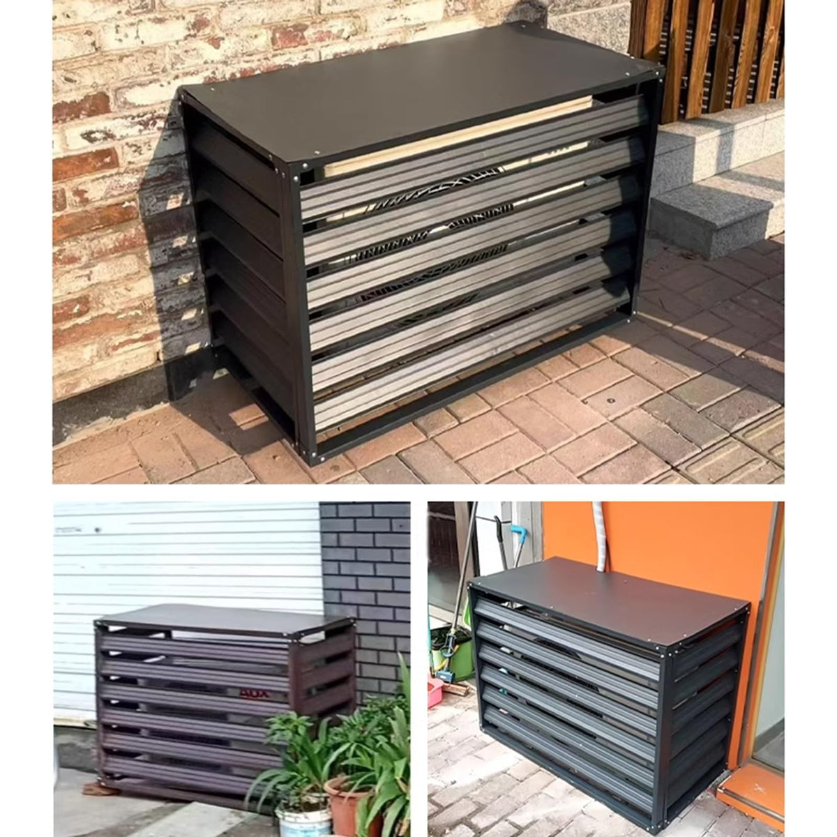 Aluminum Alloy Air Conditioner Fence 4 Panels Brown Y506865