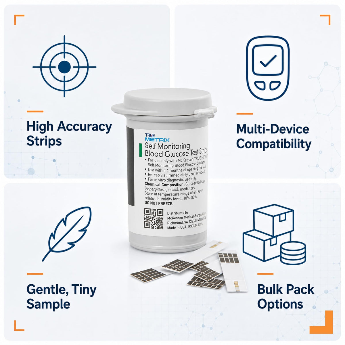 Blood Glucose Test Strips, 1200 Strips W793373