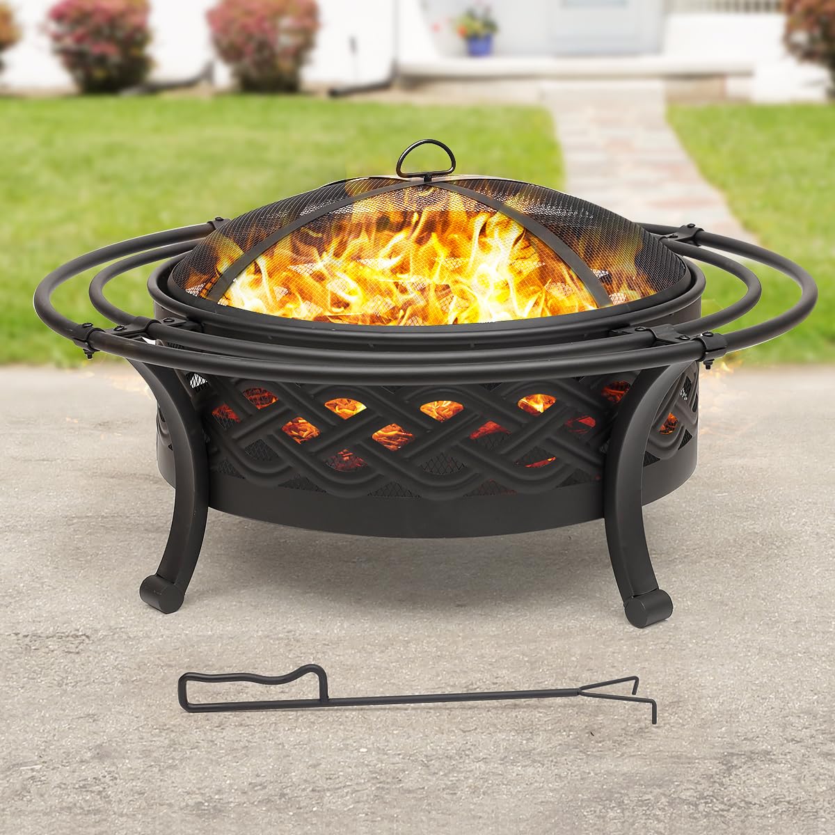 36 Inch Outdoor Fire Pit with Spark Screen Black A7050