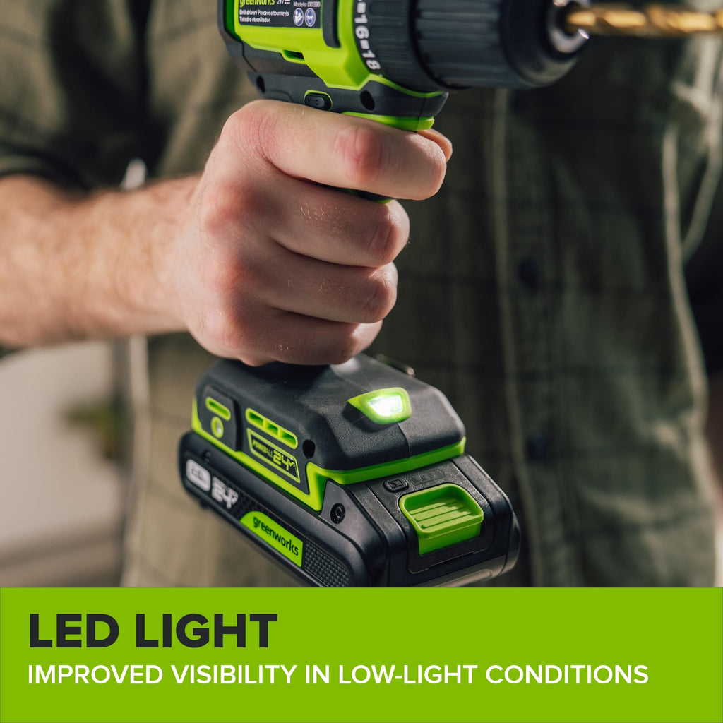24V Cordless Brushless 3/8" Drill/Driver with 2.0Ah Battery and 10PC Titanium Drill Bit Set S846175