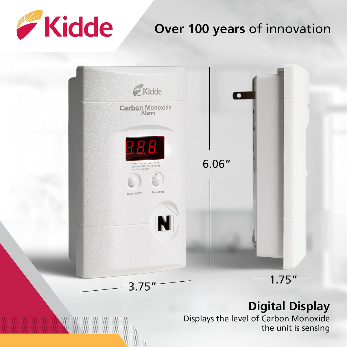 Carbon Monoxide Detector, Plug-In with Digital Display X938