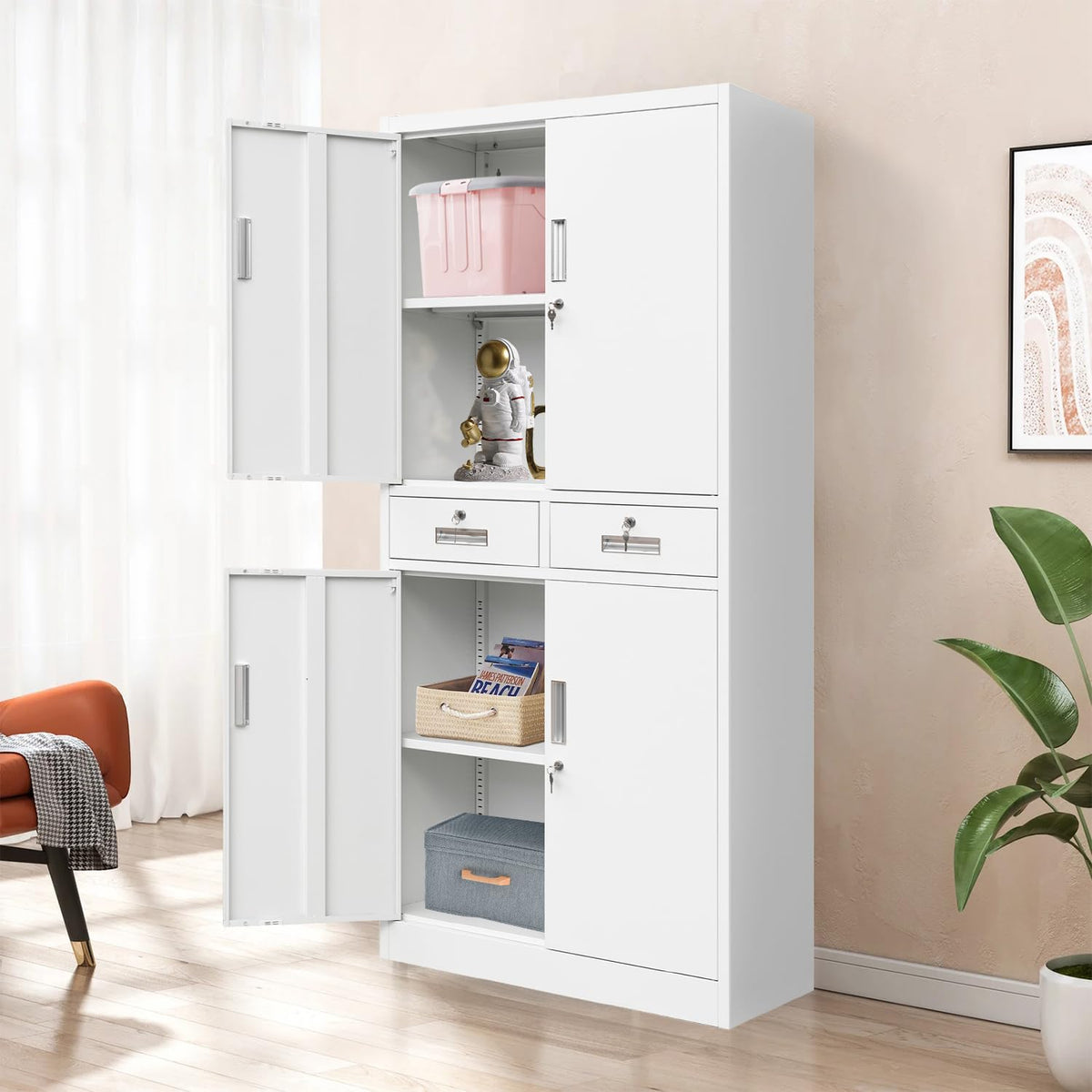 Metal Storage Cabinet with Adjustable Shelves and Drawers I21420
