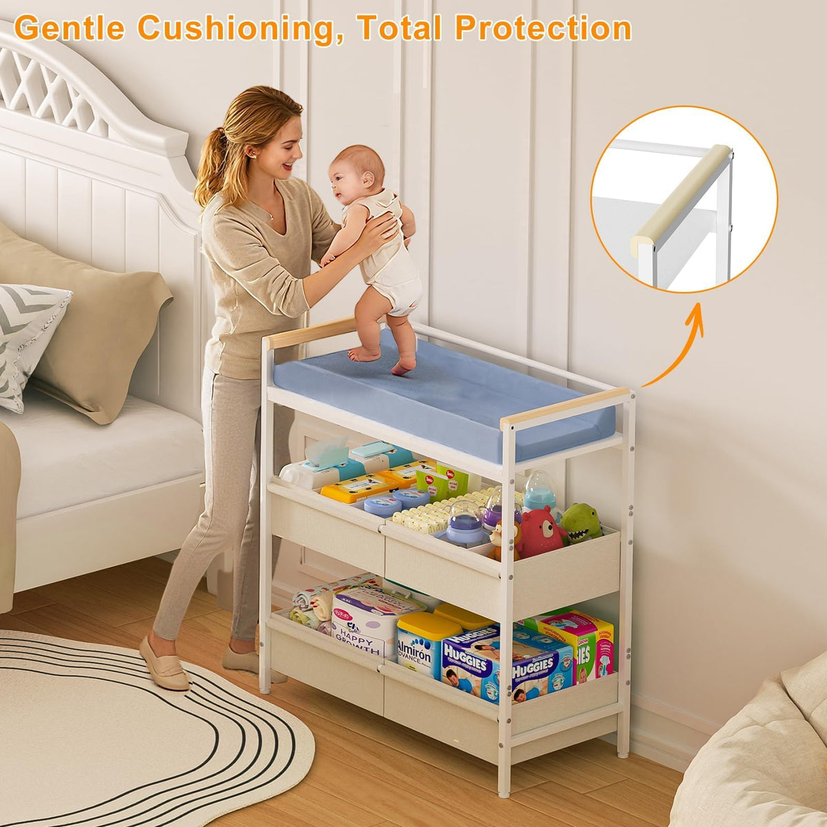 White Baby Changing Table with Storage D540