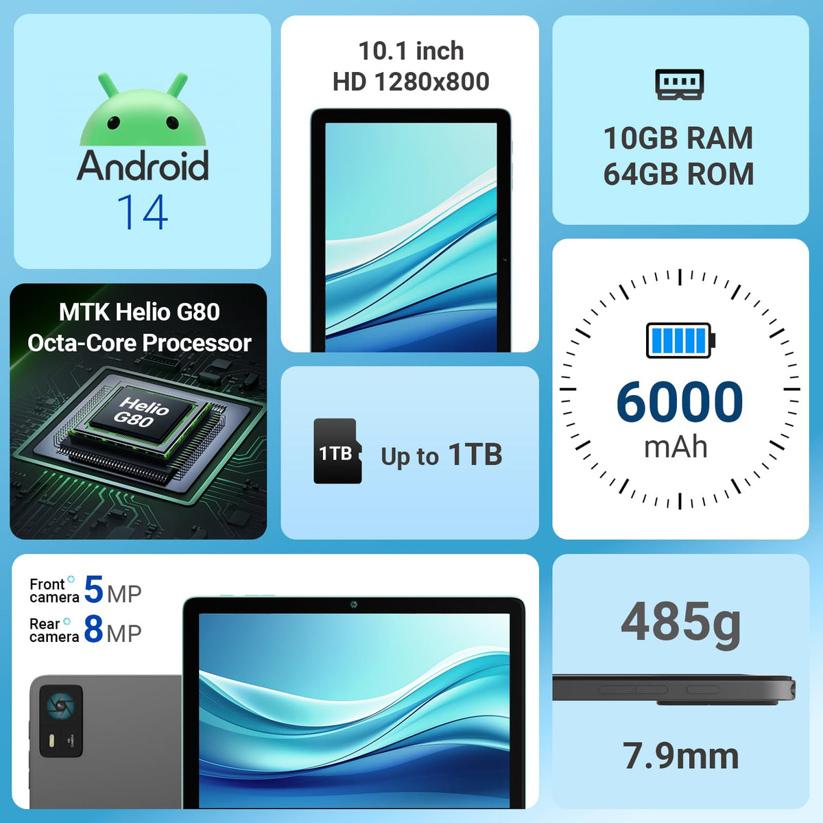 10.1" Android Tablet with Octa-core Processor 10GB RAM 64 GB ROM G655417