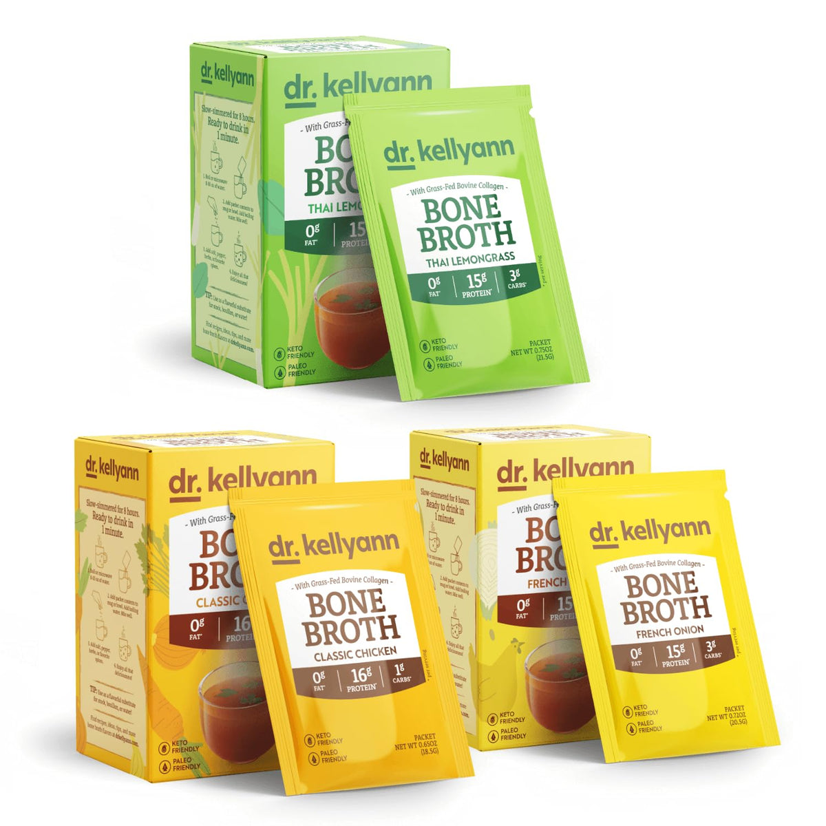 Bone Broth Packets Variety Pack 3 Boxes 21 Servings B604203