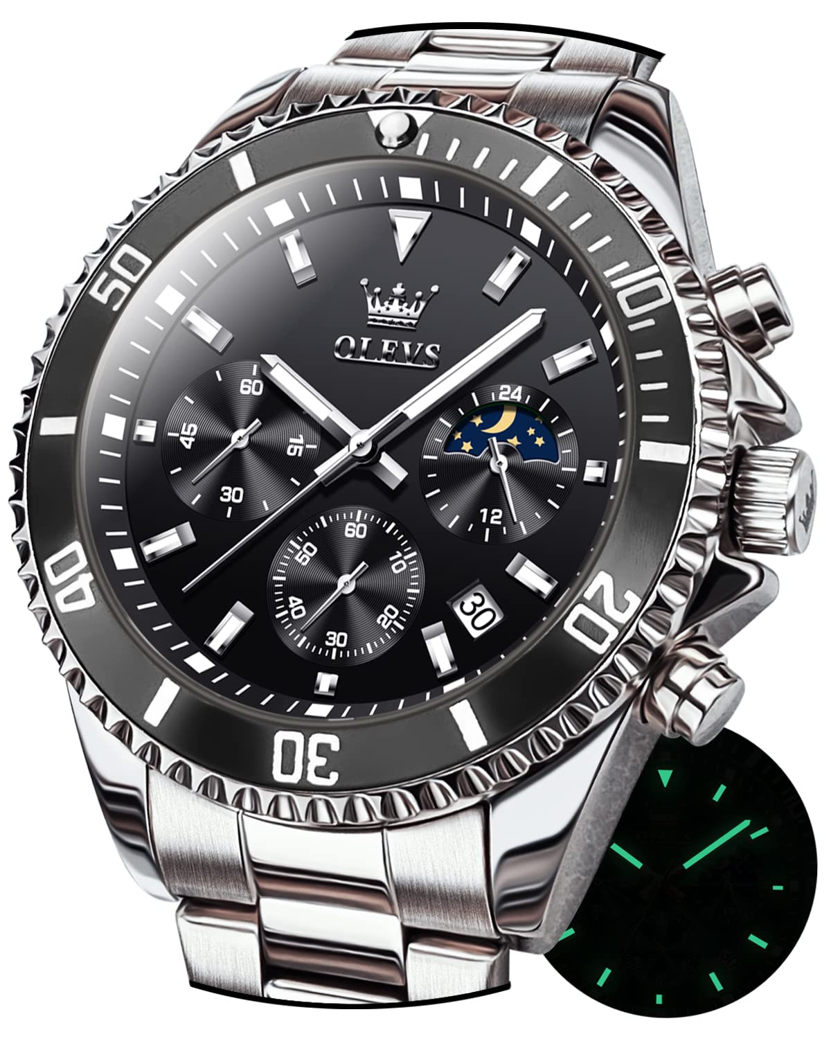 Stainless Steel Analog Quartz Chronograph Waterproof Luminous Watch S103