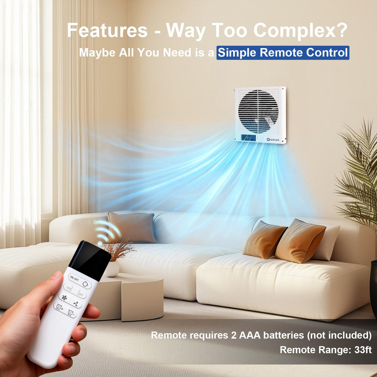 8" Reversible Through Wall Fan with Remote S3585