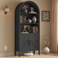 Black 5-Tier Arched Bookshelf with Door P948243