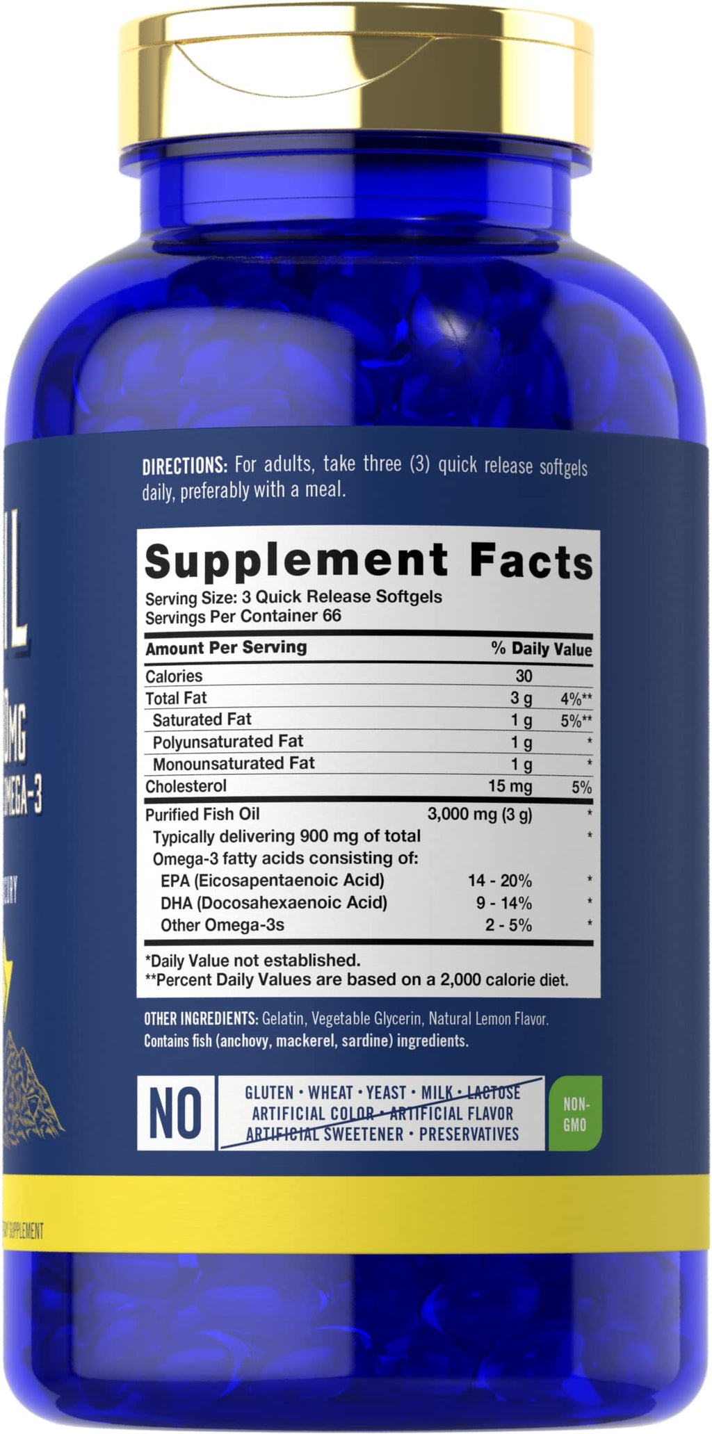 Fish Oil 3000mg 900mg Omega 3 200 Softgels Lemon Flavor E9665
