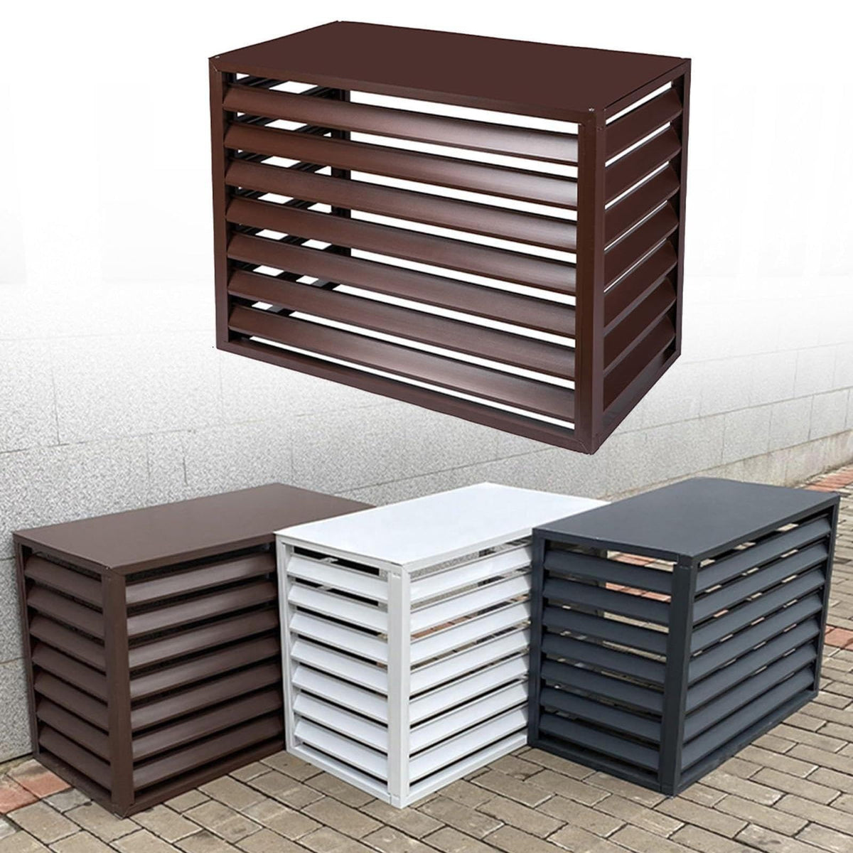 Aluminum Alloy Air Conditioner Fence 4 Panels Brown Y506865