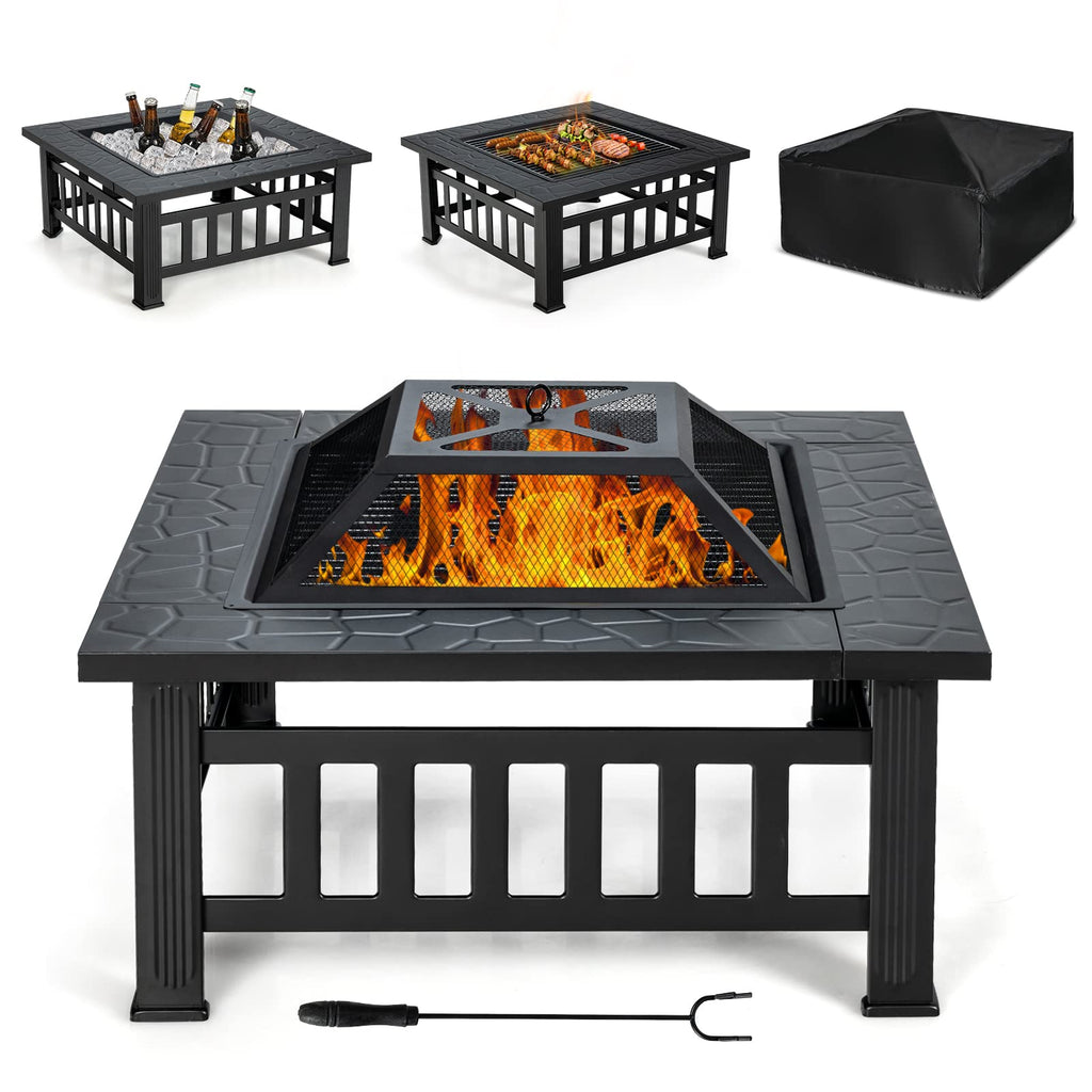 32 Inch Square Steel Wood Burning Fire Pit X89652