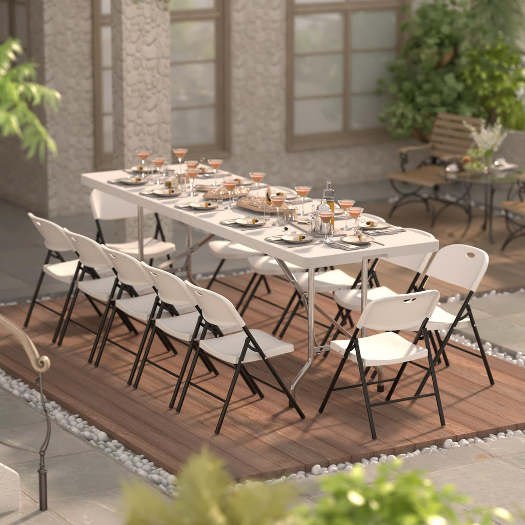 Heavy Duty Plastic Folding Chair with Steel Frame, White, 16 Pack V1867