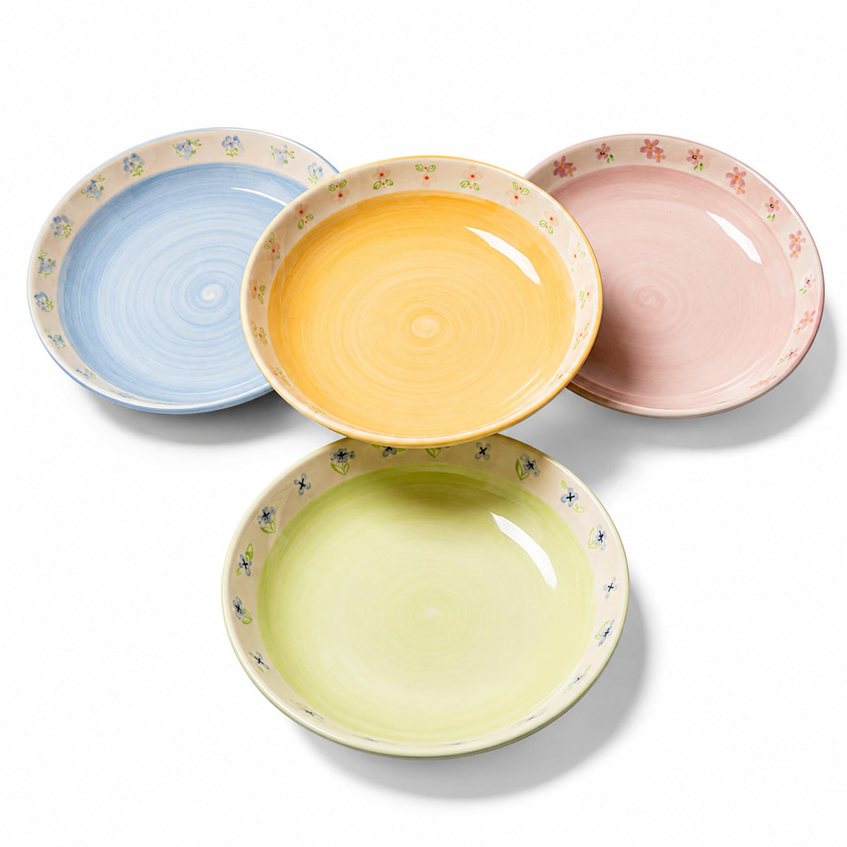 Hand-Painted Floral Ceramic Pasta Bowls Set of 4 M386