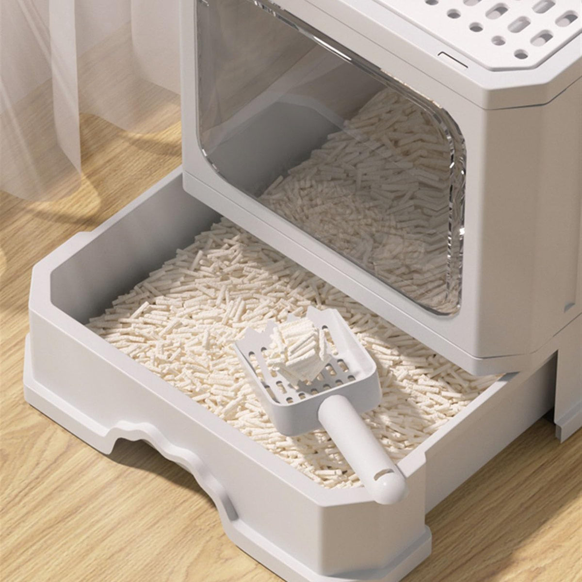 Foldable Cat Litter Box with Lid and Shovel T972308