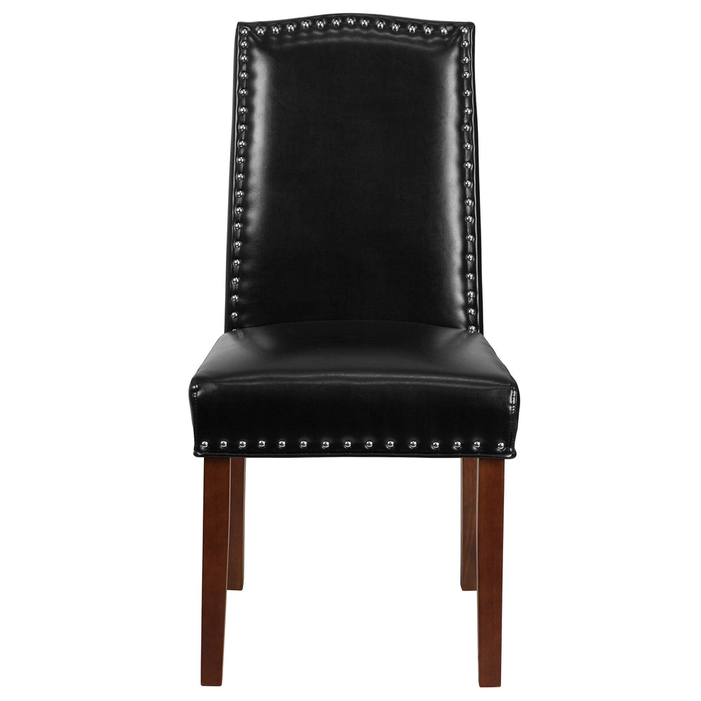 Black LeatherSoft Parsons Chair with Nail Trim B70457