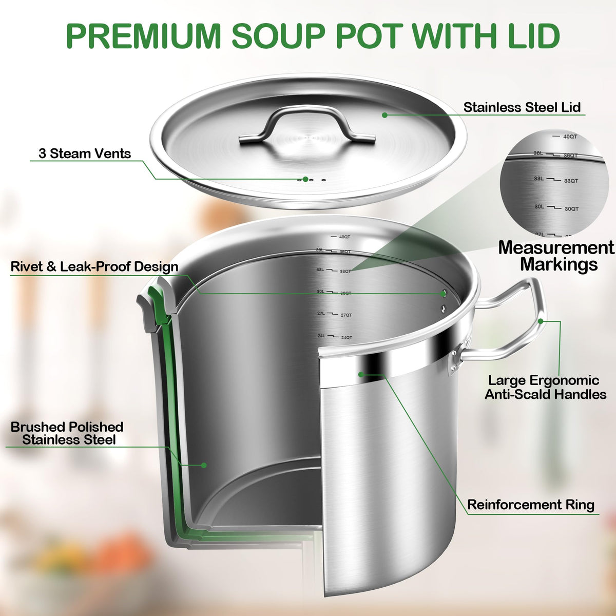40 Quart Stainless Steel Stockpot with Lid H521